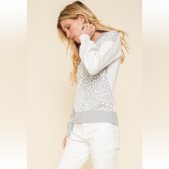 945. Hem & Thread Gray Leopard Print V-Neck Sweater New Item NWT - Picture 7 of 7